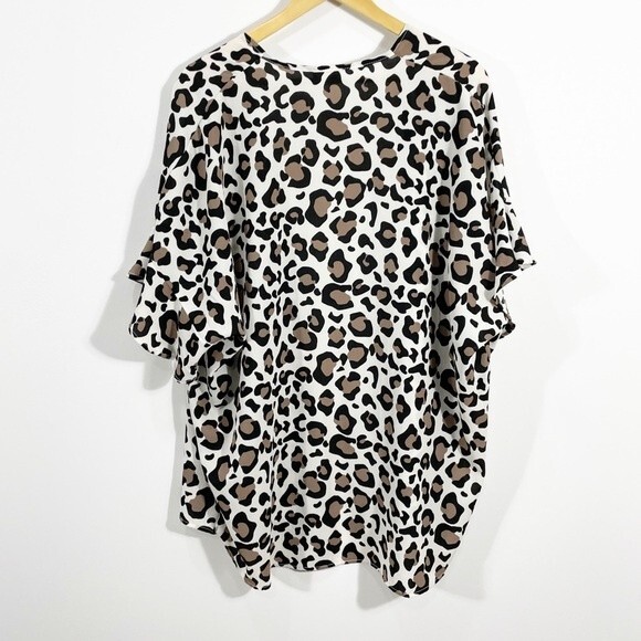 IVORY/BROWN LEOPARD PRINT KIMONO WITH RUFFLE SLEEVE - Picture 10 of 11